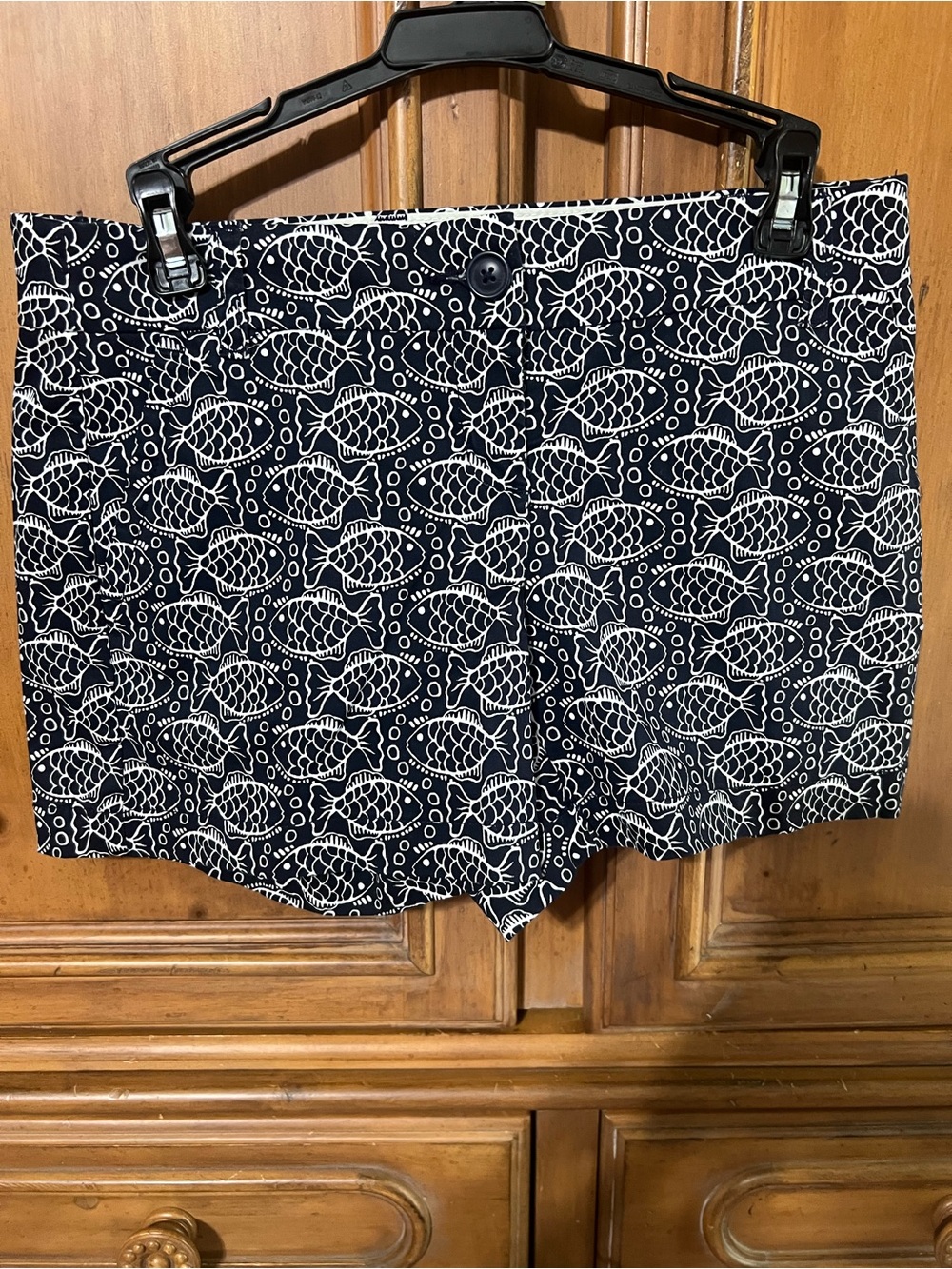 crown & ivy Navy and White Fish-Print Bermuda Shorts